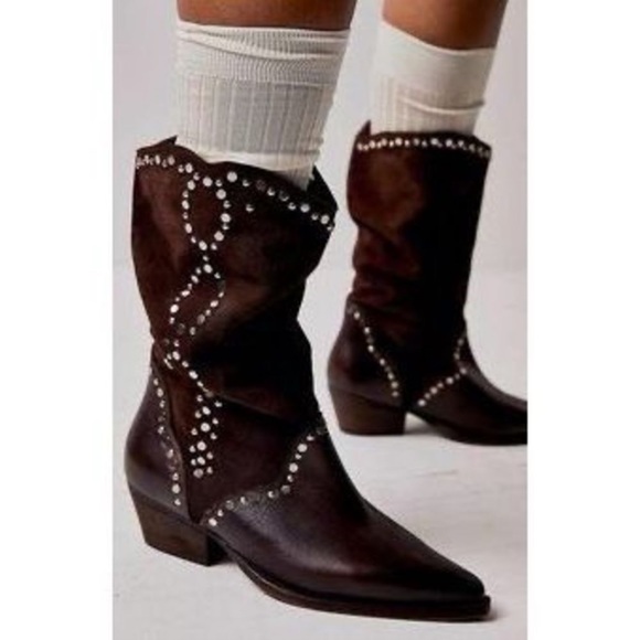 Jackson Studded Western Boot in Black SuedeFree People